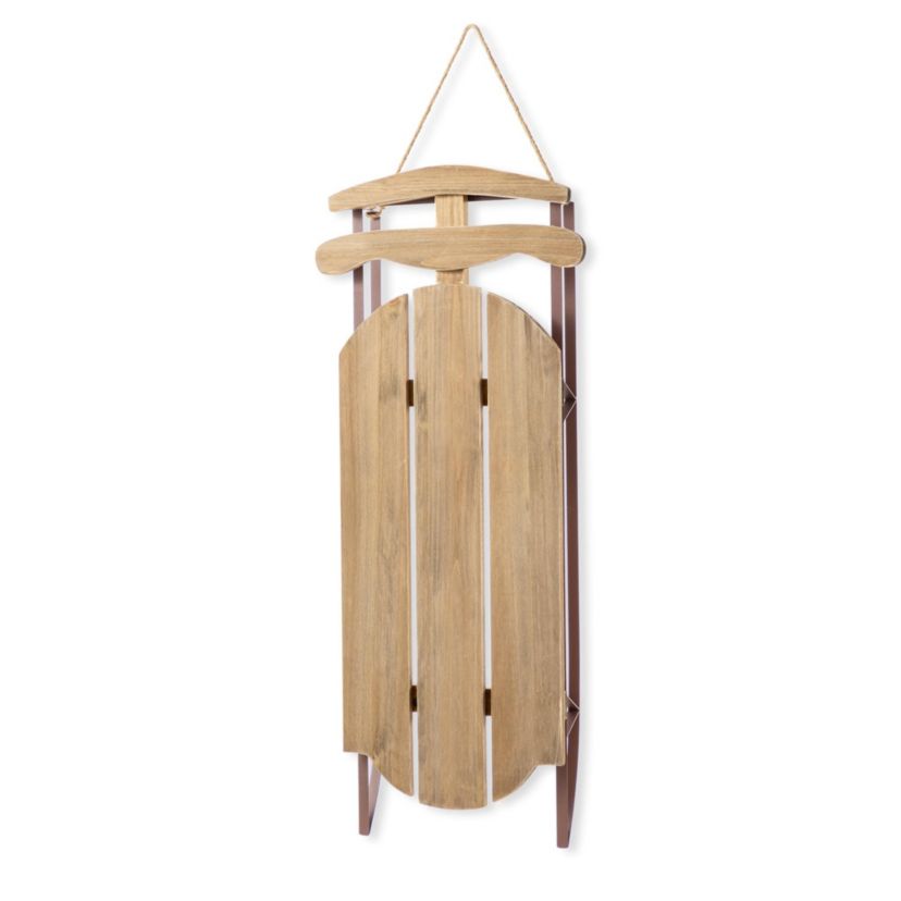 34.25"H Wooden Natural Christmas Sleigh Porch Decor