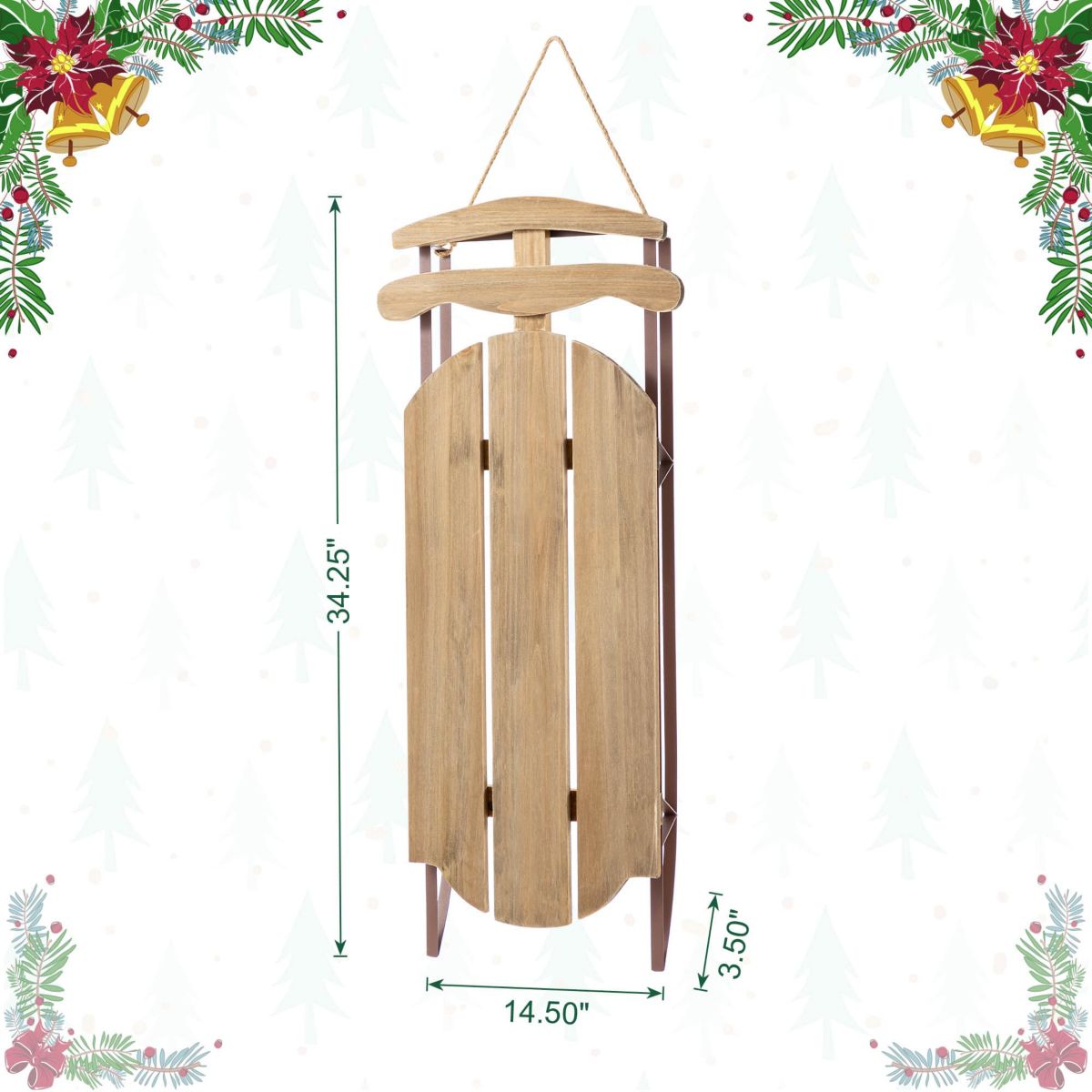 34.25"H Wooden Natural Christmas Sleigh Porch Decor