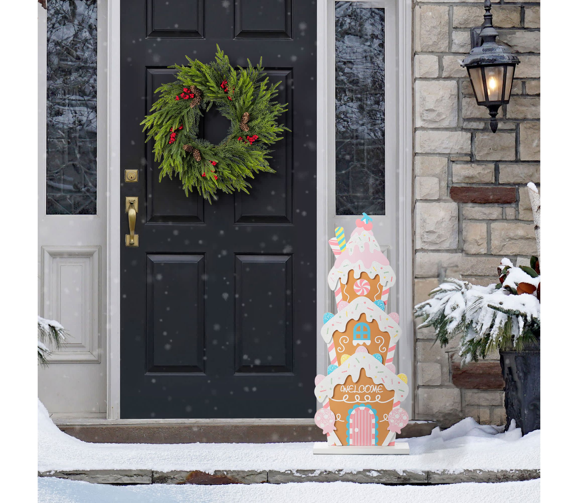 35.25”H Wooden Christmas Gingerbread House Porch Decor (KD)