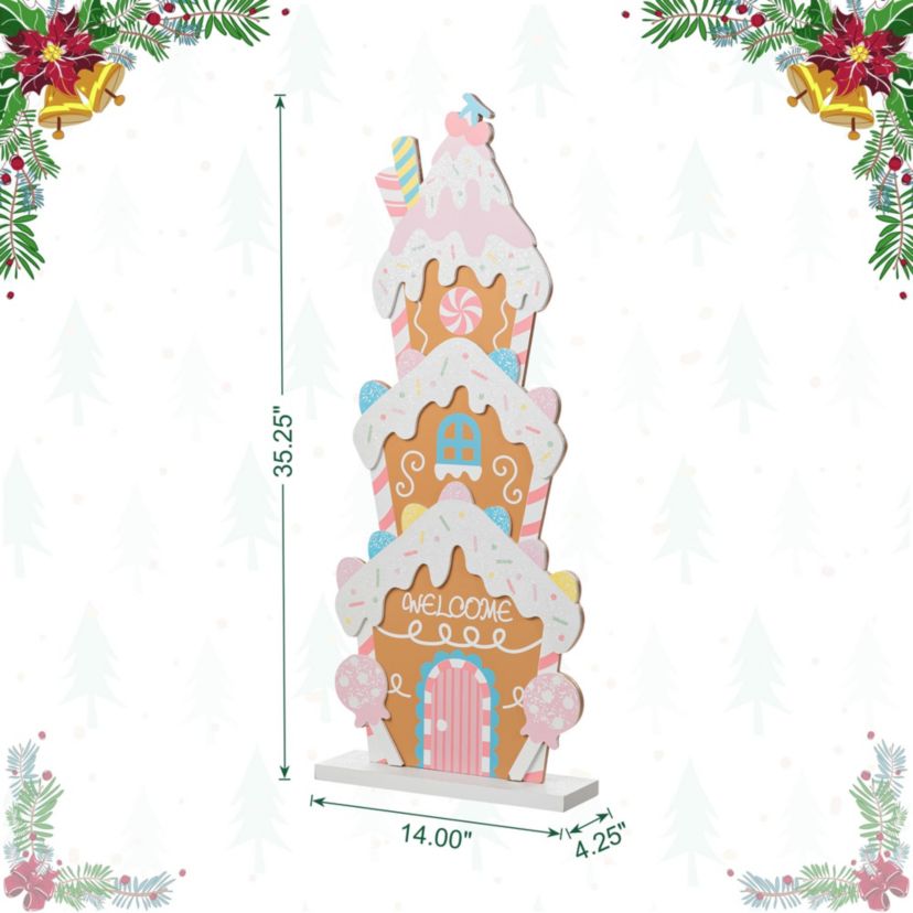 35.25”H Wooden Christmas Gingerbread House Porch Decor (KD)