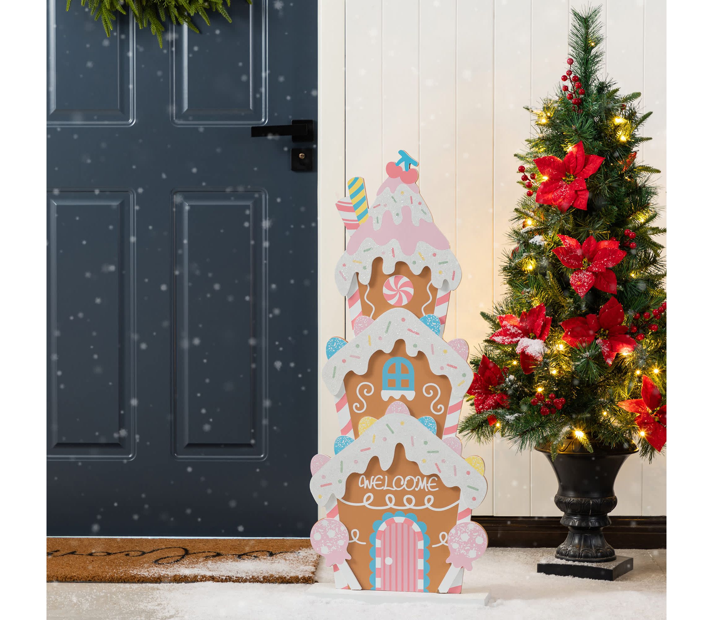 35.25”H Wooden Christmas Gingerbread House Porch Decor (KD)