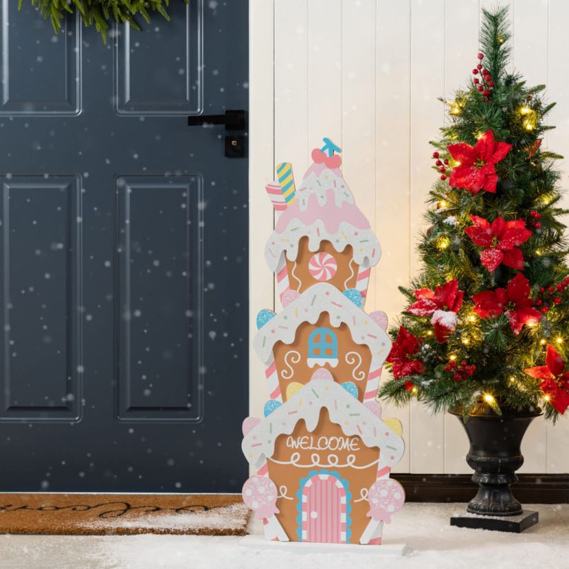 35.25”H Wooden Christmas Gingerbread House Porch Decor (KD)