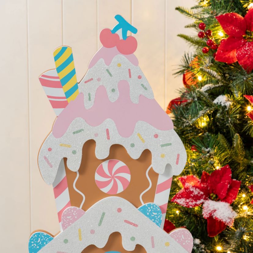 35.25”H Wooden Christmas Gingerbread House Porch Decor (KD)