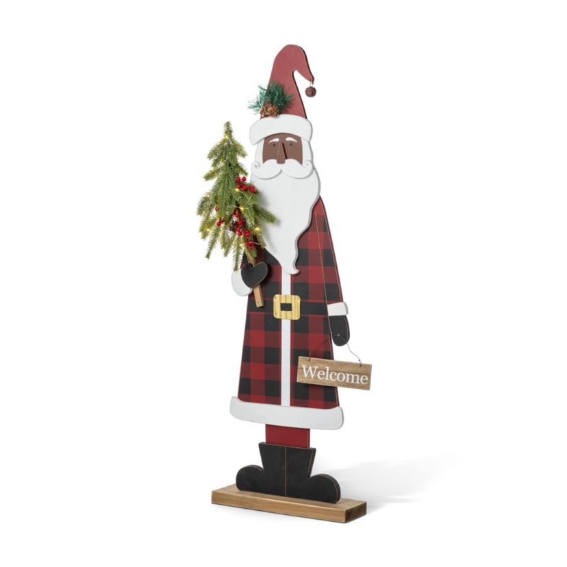 35.75"H Lighted Wooden Africa Santa Porch Decor with Timer (KD)
