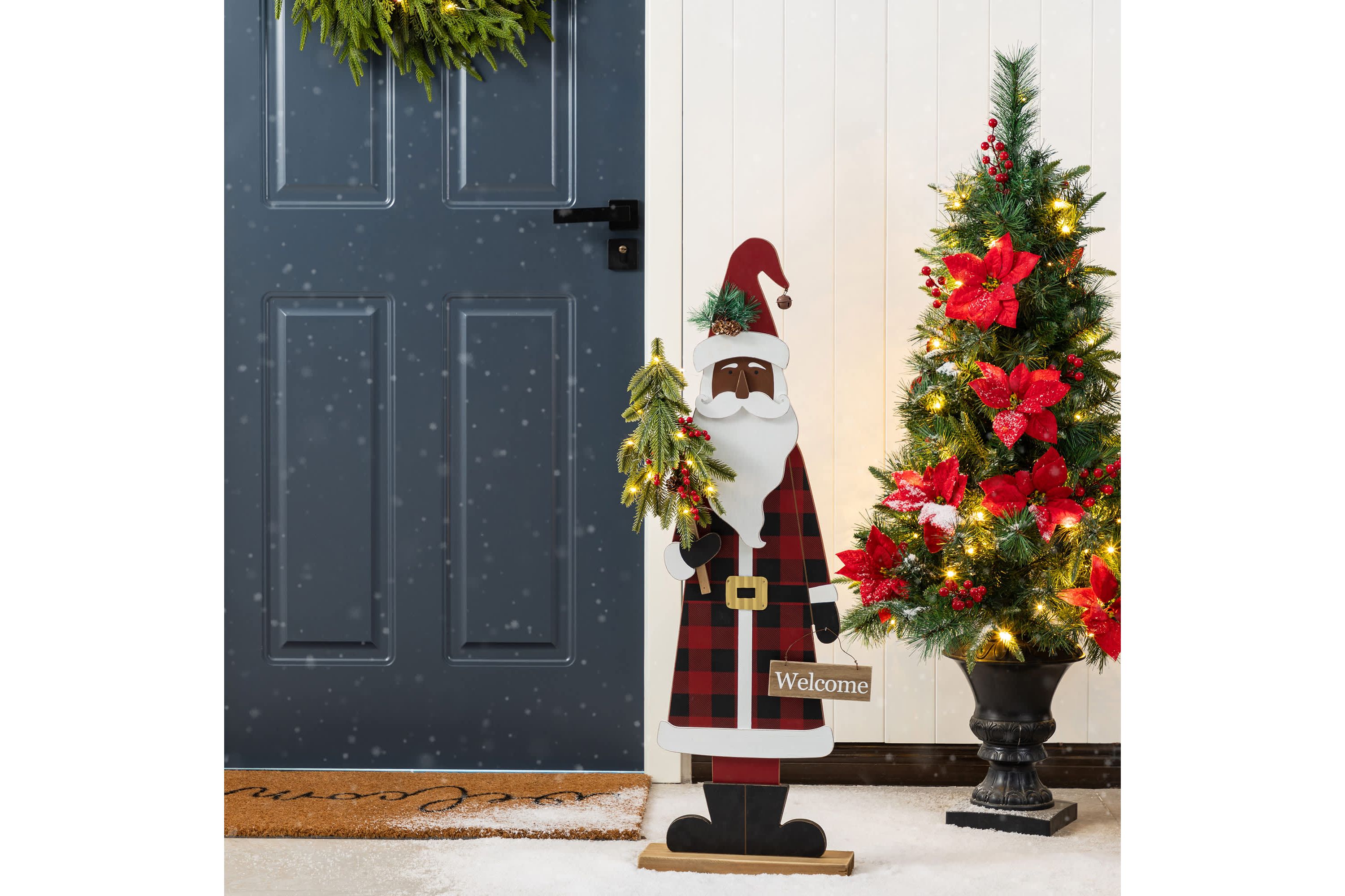 35.75"H Lighted Wooden Africa Santa Porch Decor with Timer (KD)