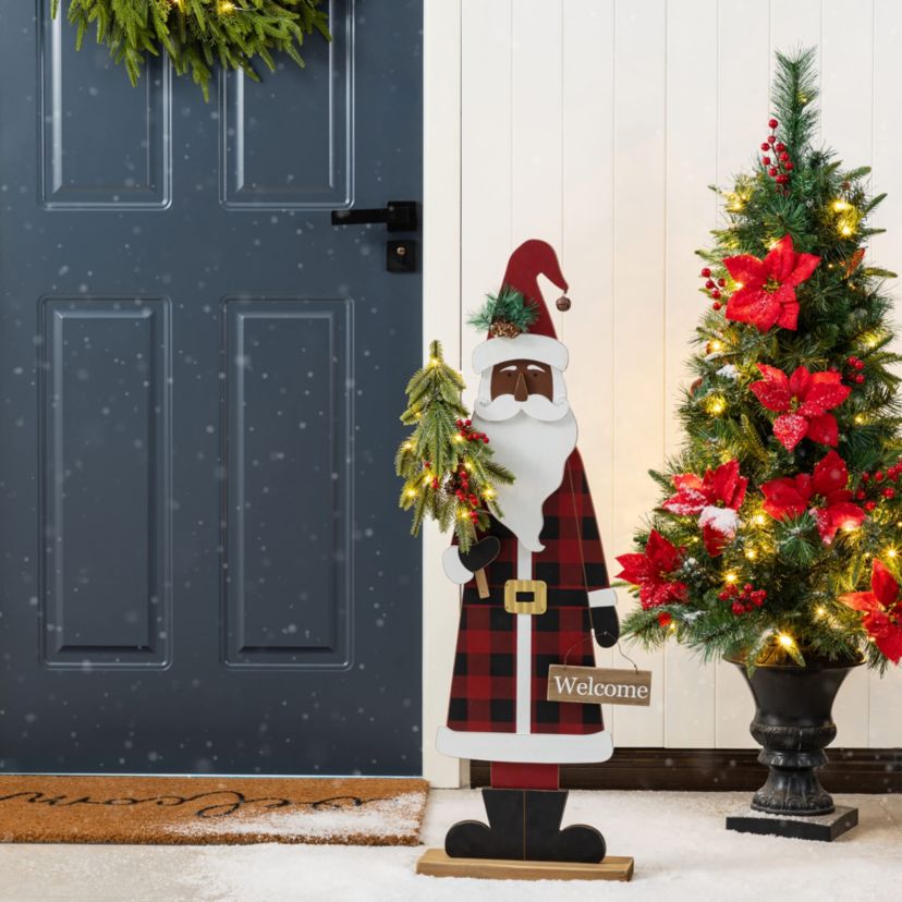35.75"H Lighted Wooden Africa Santa Porch Decor with Timer (KD)