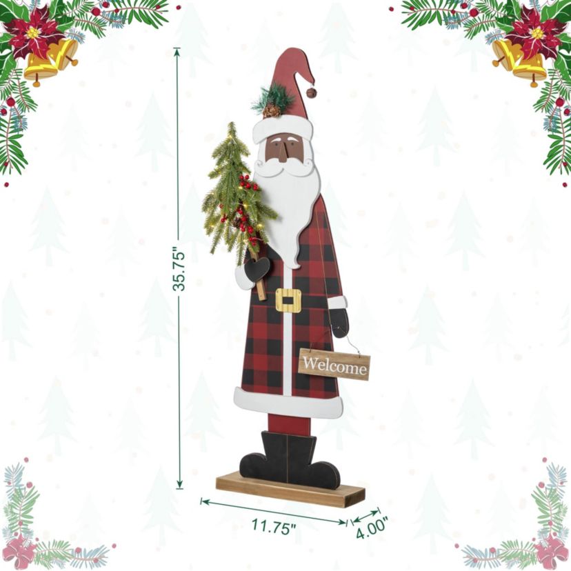 35.75"H Lighted Wooden Africa Santa Porch Decor with Timer (KD)