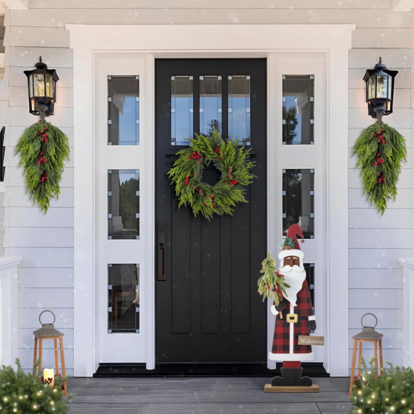 35.75"H Lighted Wooden Africa Santa Porch Decor with Timer (KD)