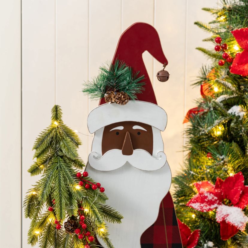 35.75"H Lighted Wooden Africa Santa Porch Decor with Timer (KD)
