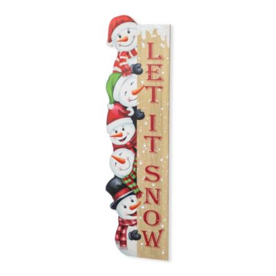 Glitzhome 41.75"H Lighted Wooden Christmas Let it Sonw Stack Snowman Porch Decor with Timer (KD)