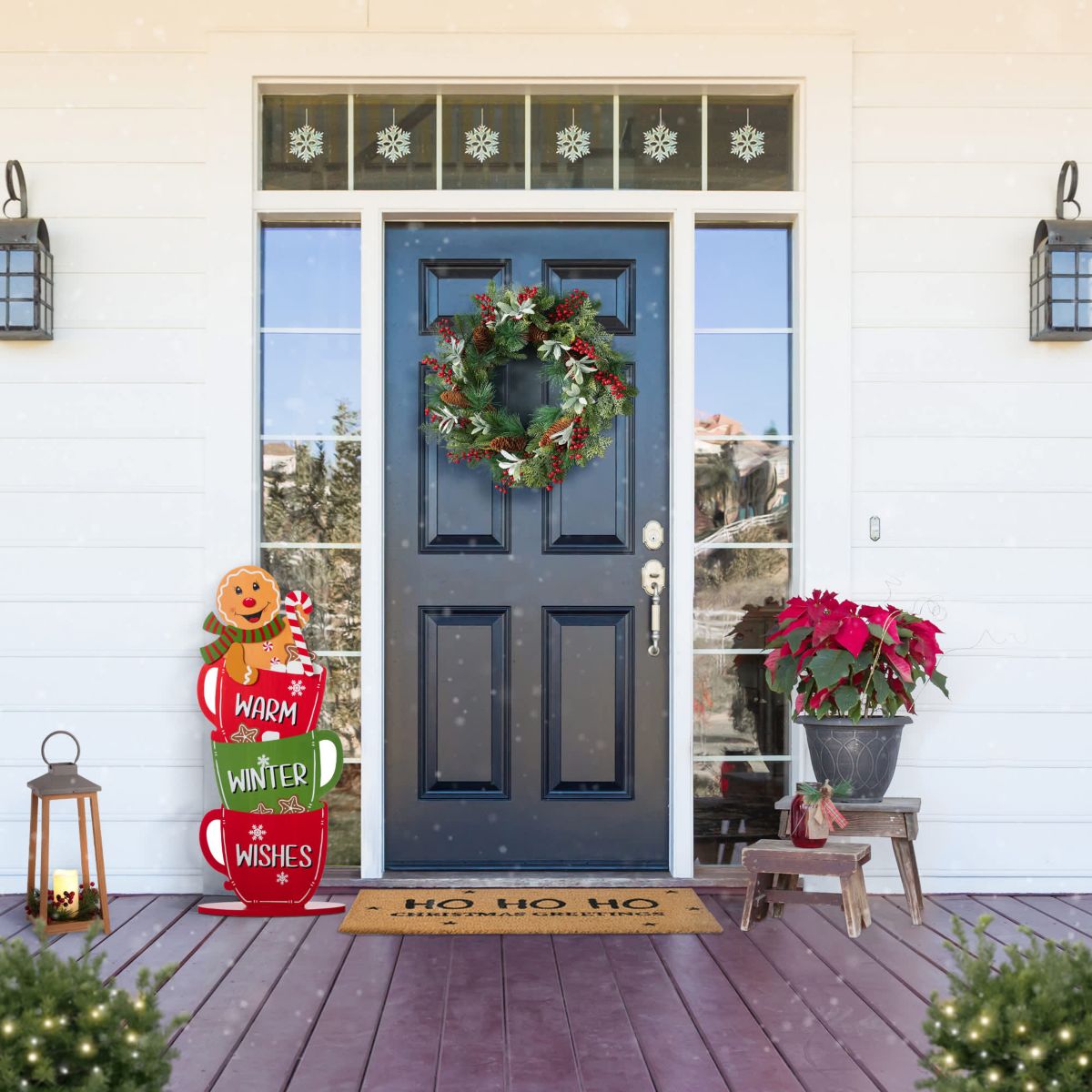 34.50"H Wooden Christmas Gingerbread Man on Coffee Cup Porch Decor (KD)