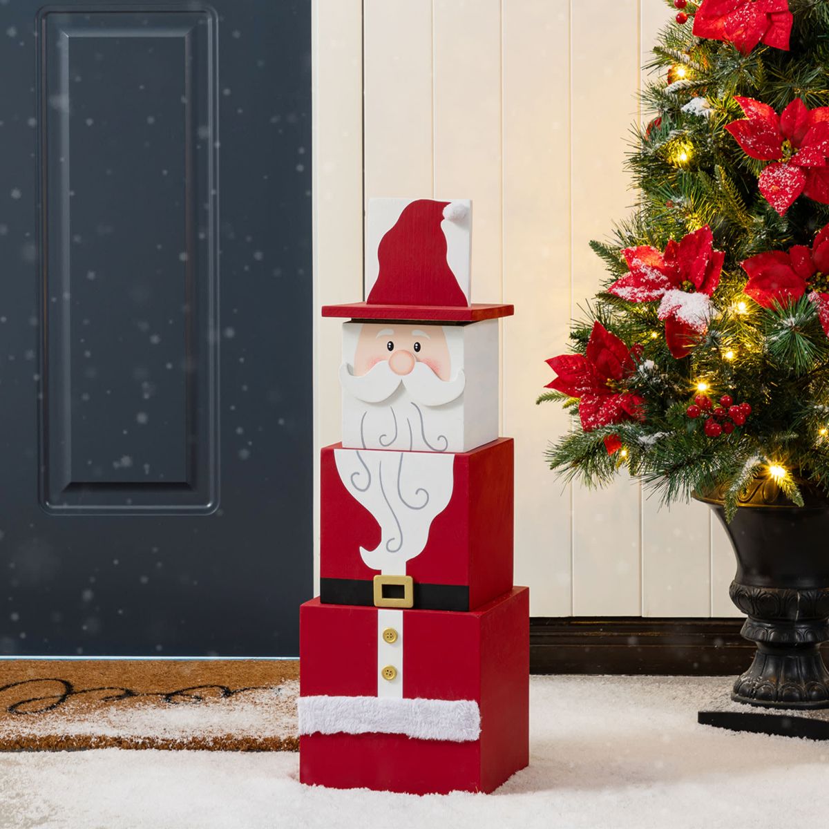 24.5"H Christmas Wood Santa and Nutcracker Reversible Boxed Porch Decor