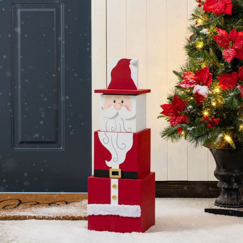 24.5"H Christmas Wood Santa and Nutcracker Reversible Boxed Porch Decor