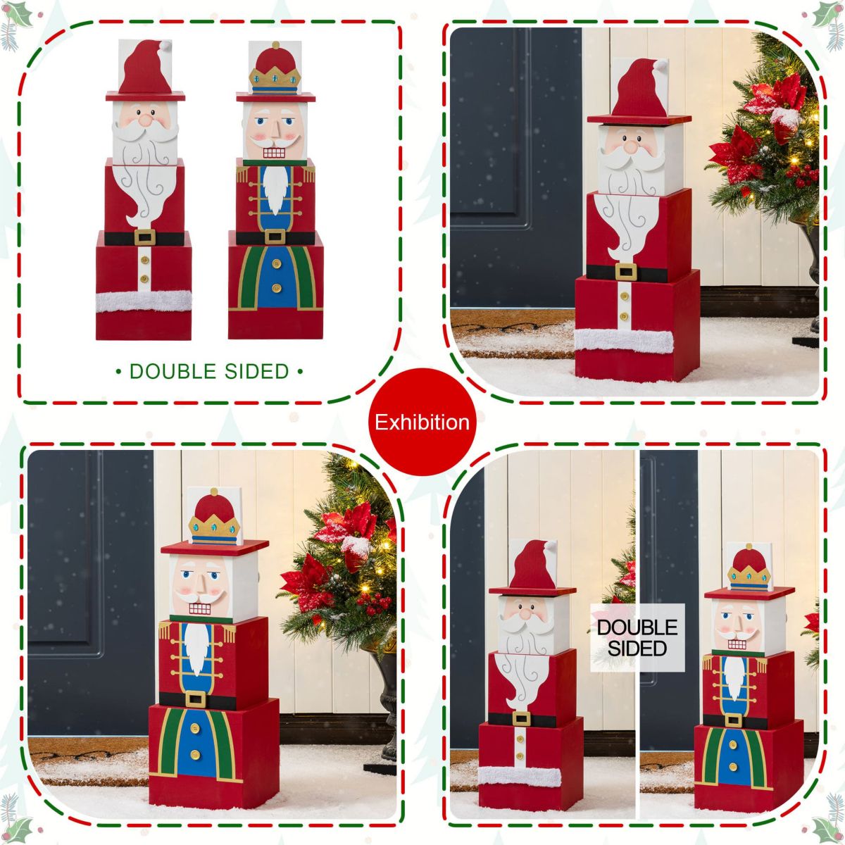 24.5"H Christmas Wood Santa and Nutcracker Reversible Boxed Porch Decor