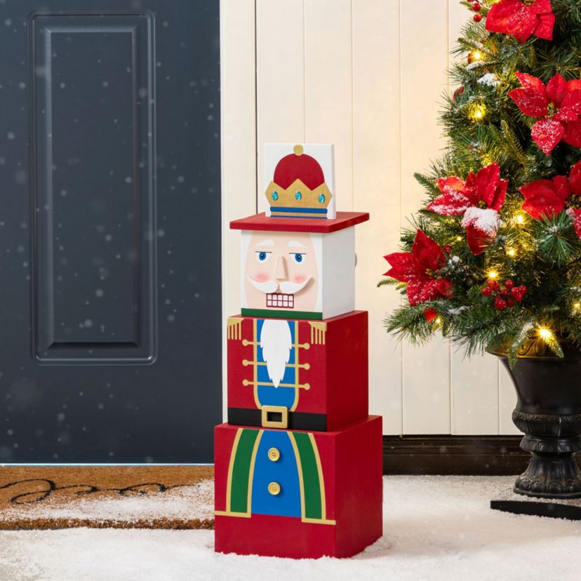 24.5"H Christmas Wood Santa and Nutcracker Reversible Boxed Porch Decor