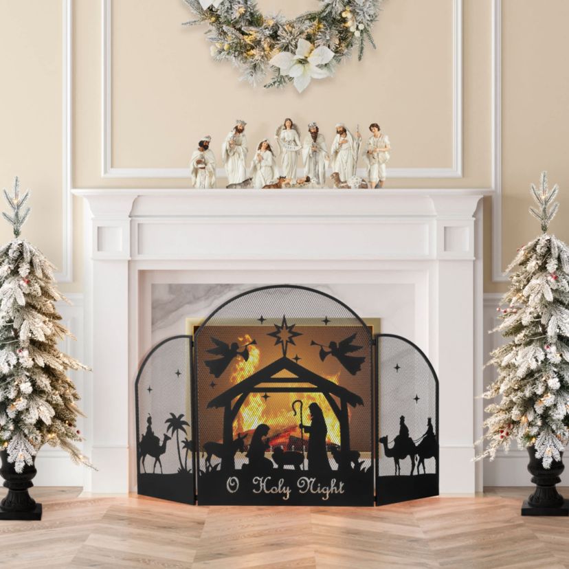 48"L Christmas Metal Mesh Silhouette Nativity Scene Screen