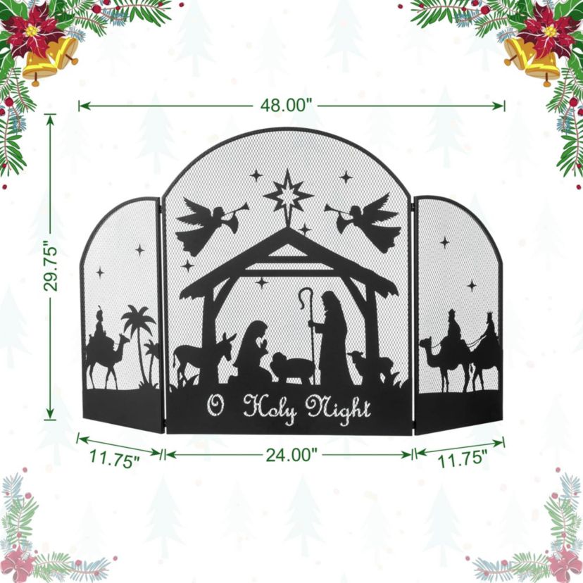 48"L Christmas Metal Mesh Silhouette Nativity Scene Screen
