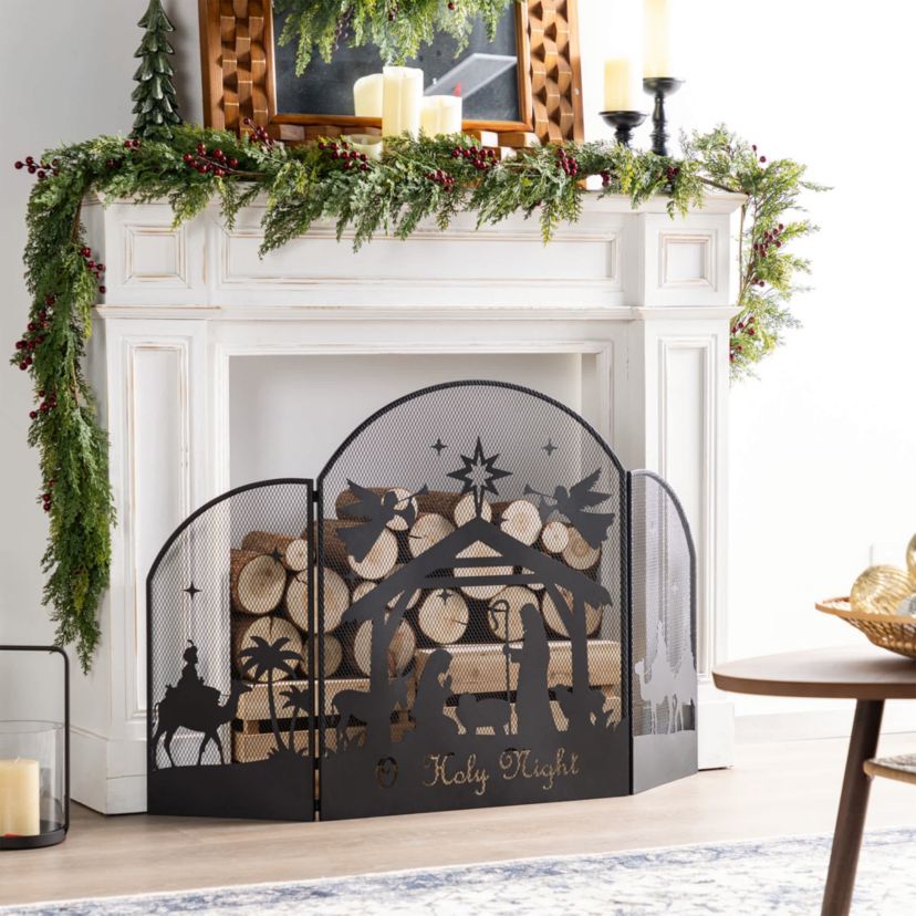 48"L Christmas Metal Mesh Silhouette Nativity Scene Screen