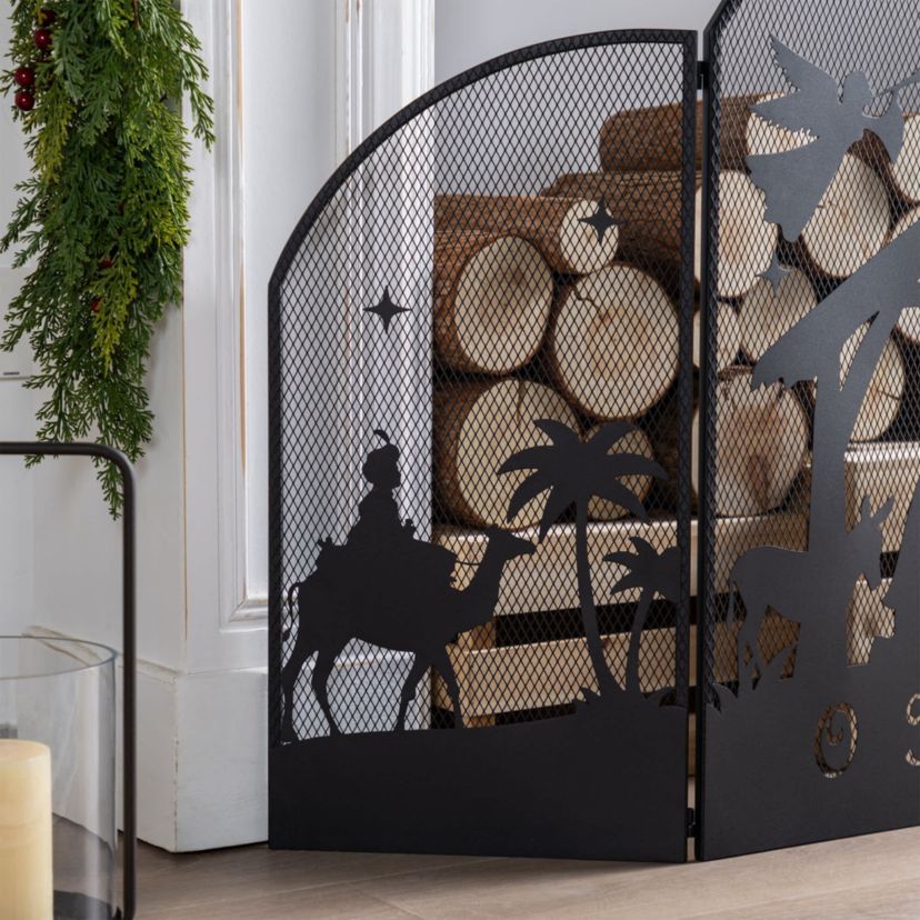 48"L Christmas Metal Mesh Silhouette Nativity Scene Screen