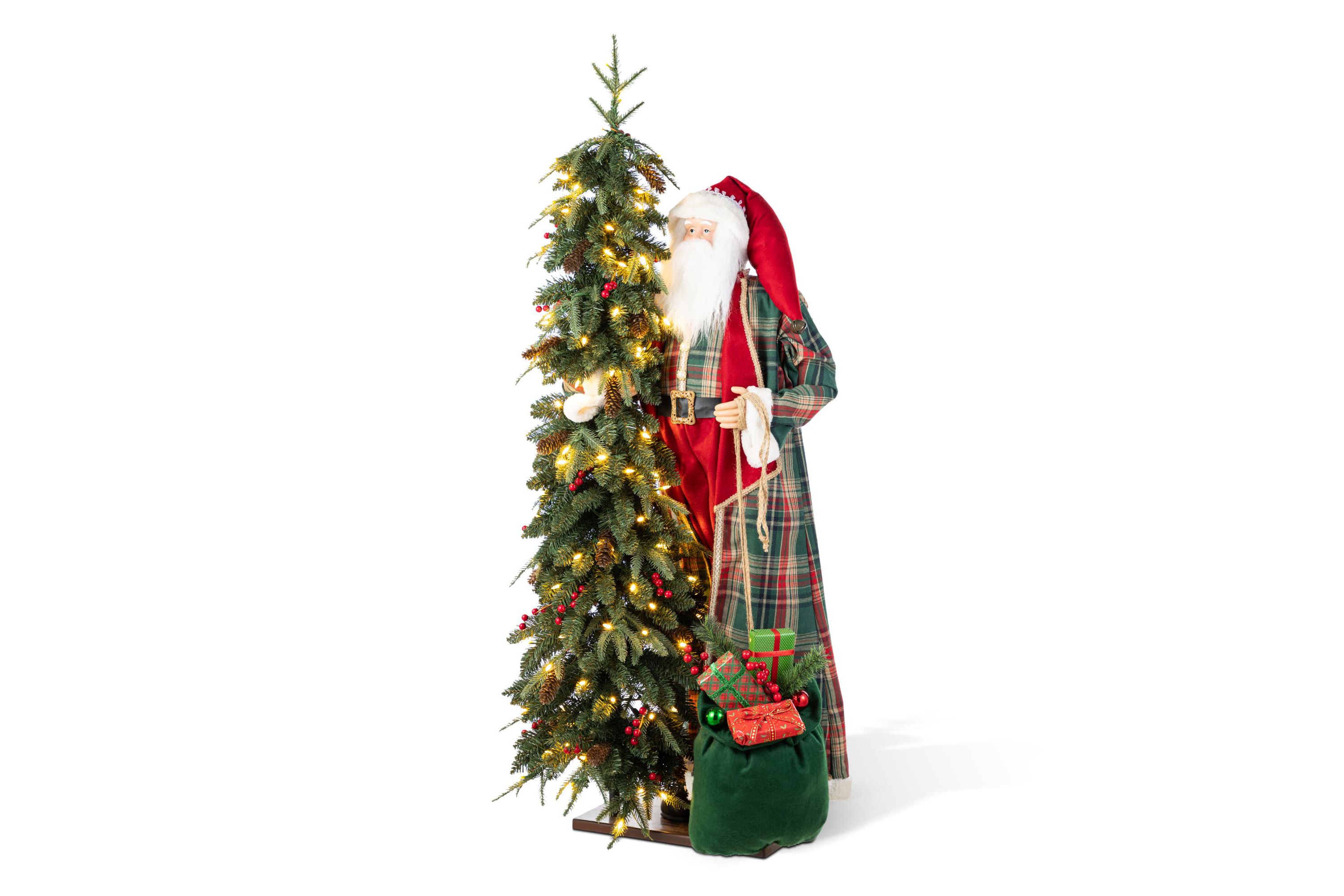 4ft Oversized Christmas Woodland Santa with 5ft Lighted Green Artificial Christmas Tree