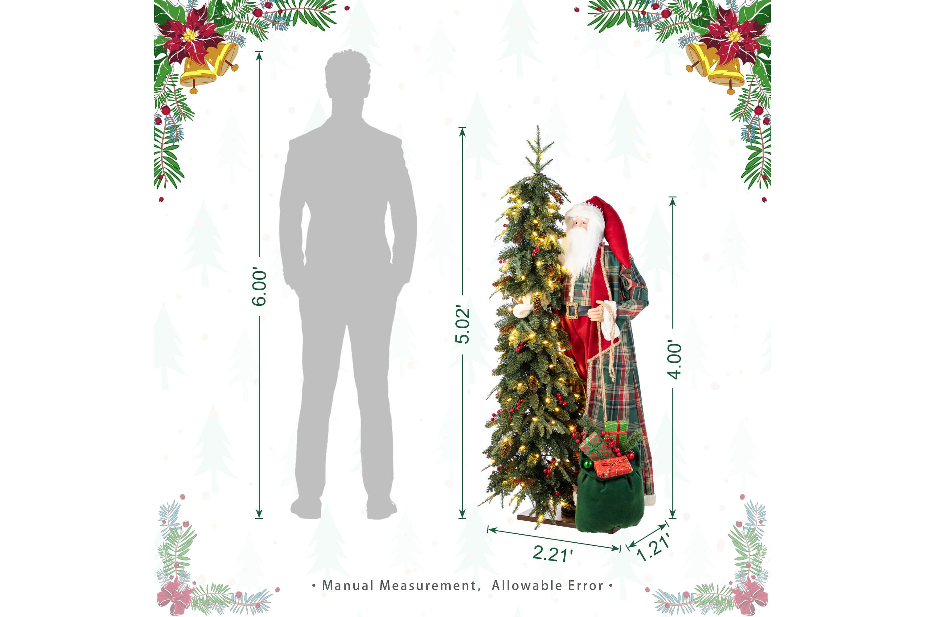 4ft Oversized Christmas Woodland Santa with 5ft Lighted Green Artificial Christmas Tree