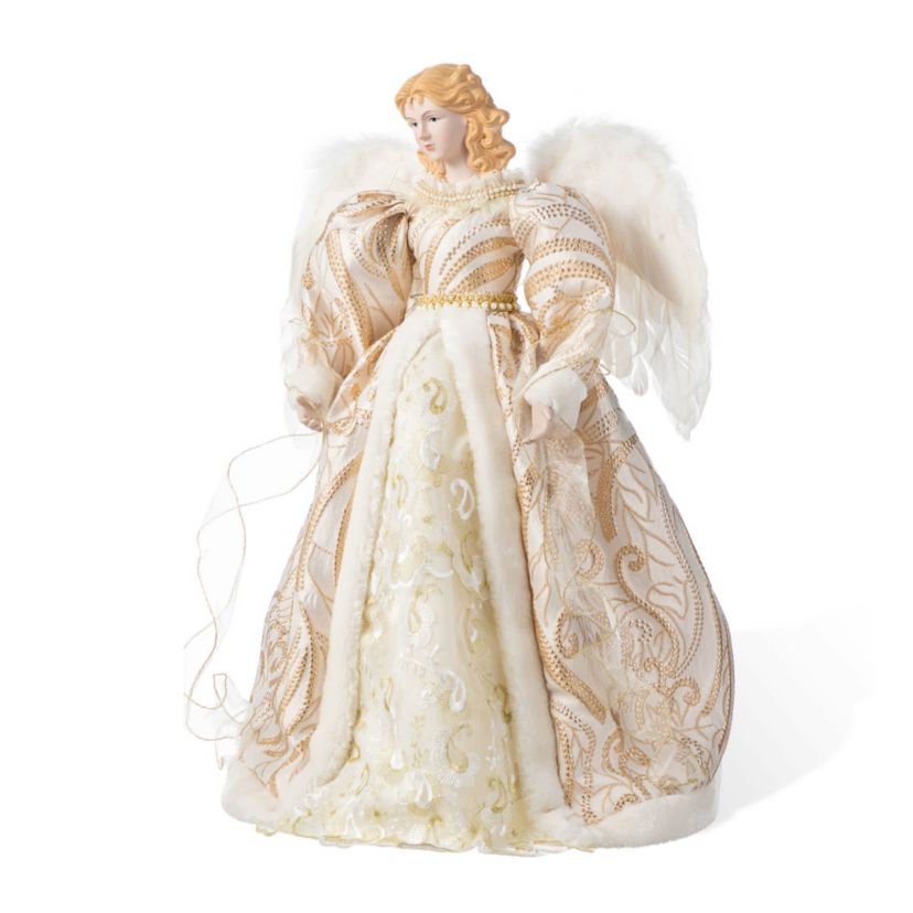 24" H Faux Fur & PVC Christmas Elegant  Angel Tree Topper with Porcelain Face