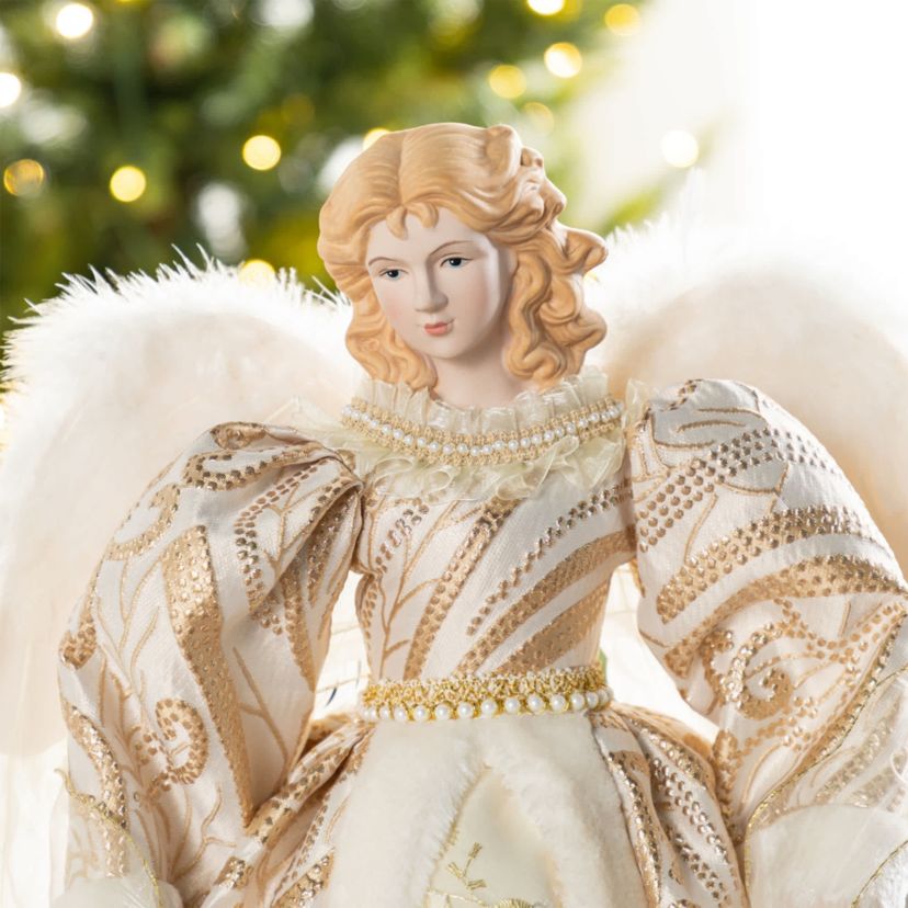 24" H Faux Fur & PVC Christmas Elegant  Angel Tree Topper with Porcelain Face