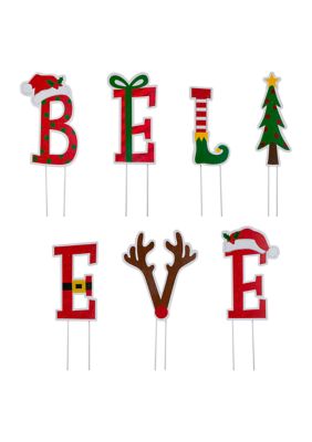 Glitzhome Set of 7 Believe Yard Stake or Wall Décor