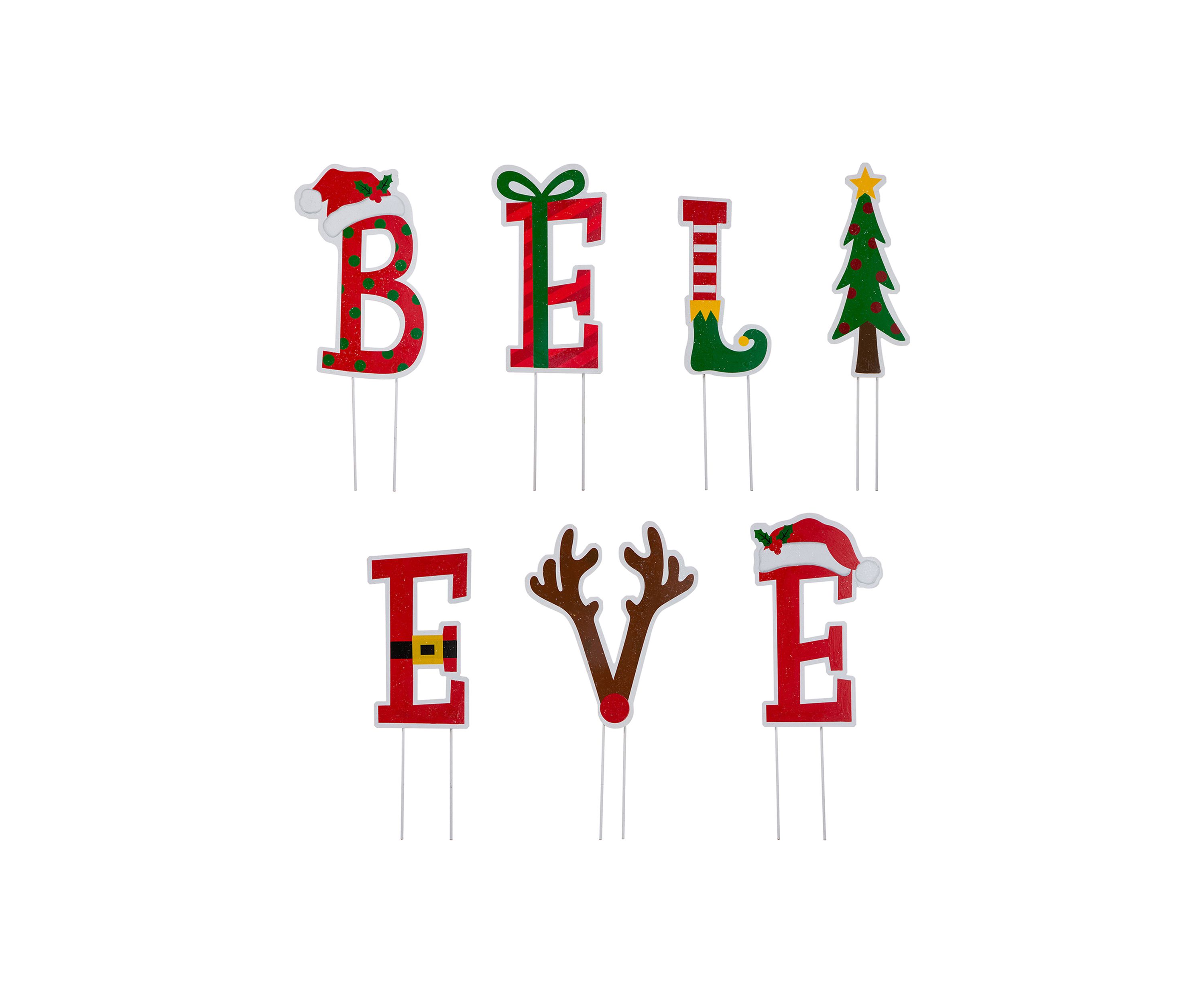 Set of 7 Believe Yard Stake or Wall Décor