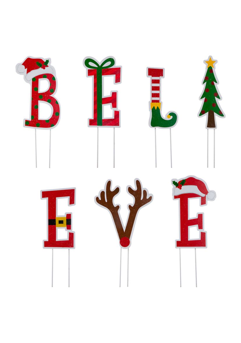 Set of 7 Believe Yard Stake or Wall Décor