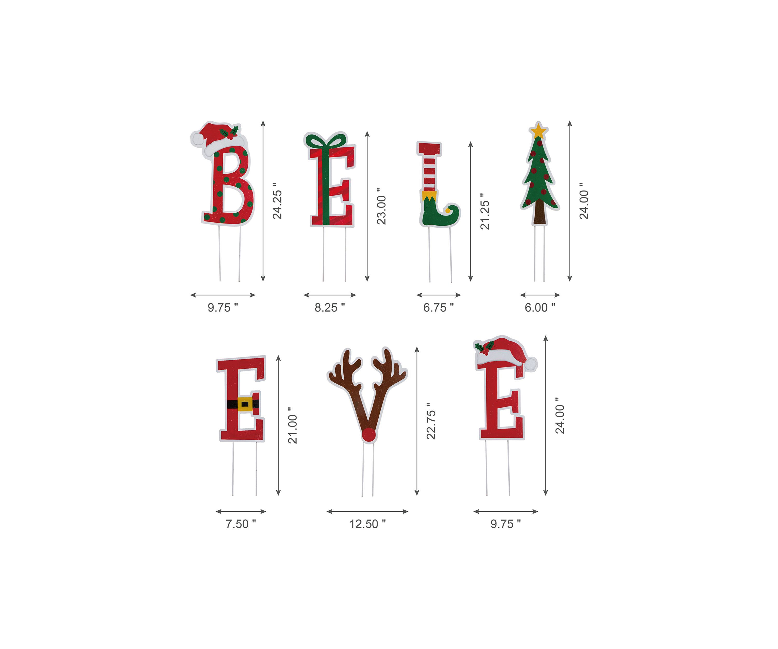 Set of 7 Believe Yard Stake or Wall Décor