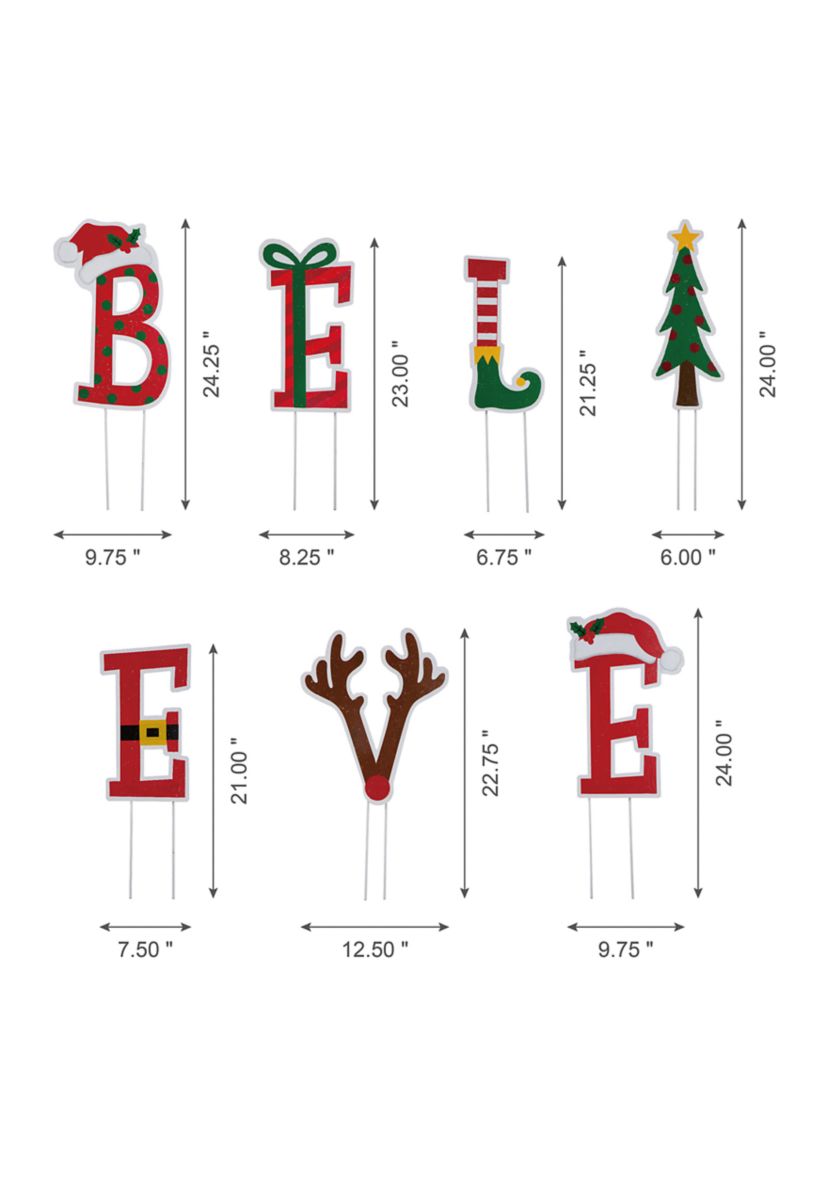 Set of 7 Believe Yard Stake or Wall Décor