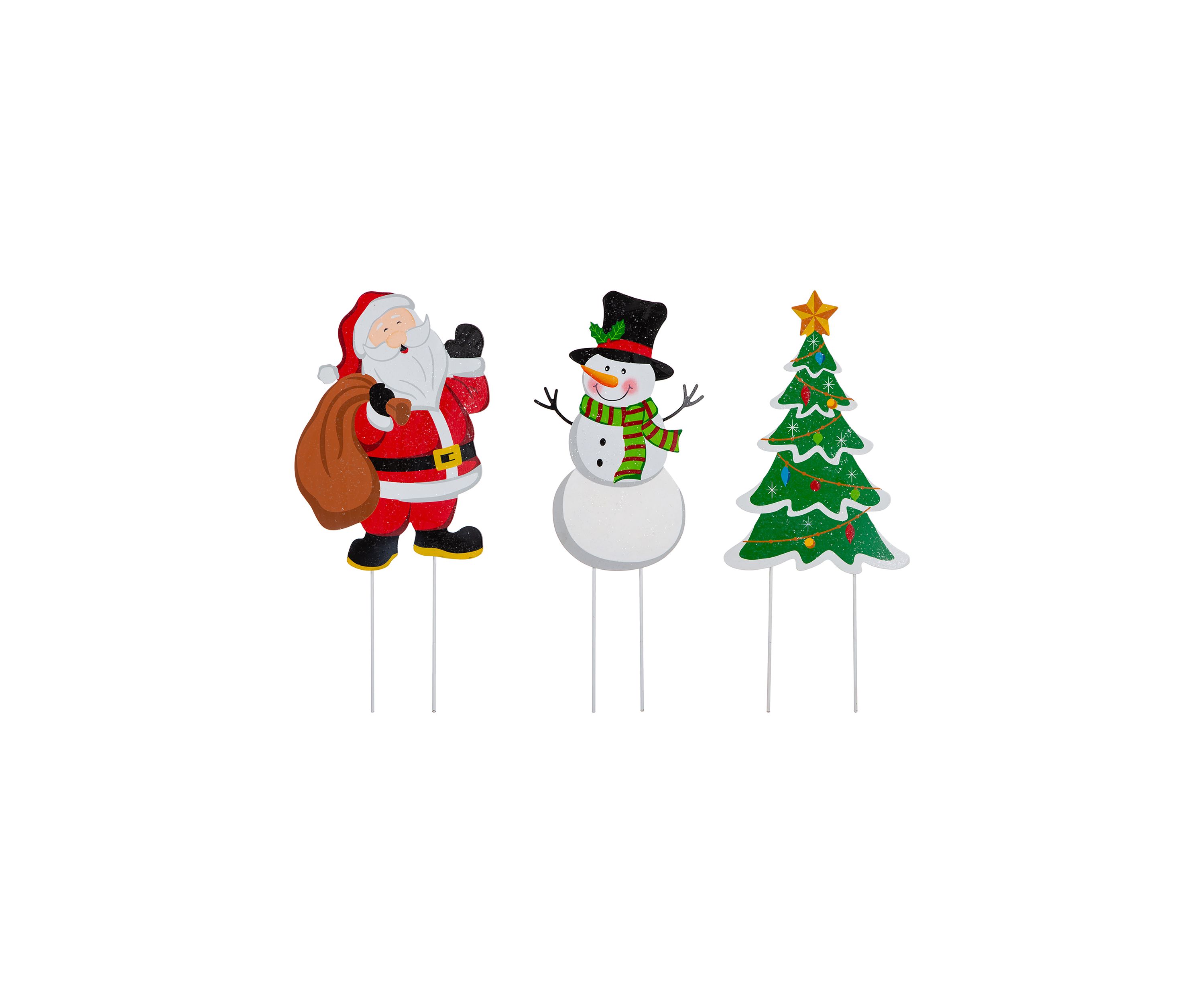 Set of 3 Metal Santa/Snowman/Tree Yard Stake or Wall Décor