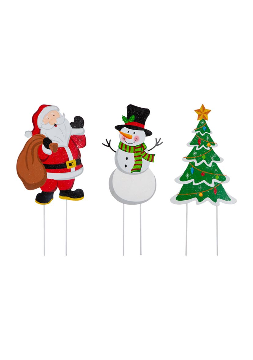 Set of 3 Metal Santa/Snowman/Tree Yard Stake or Wall Décor
