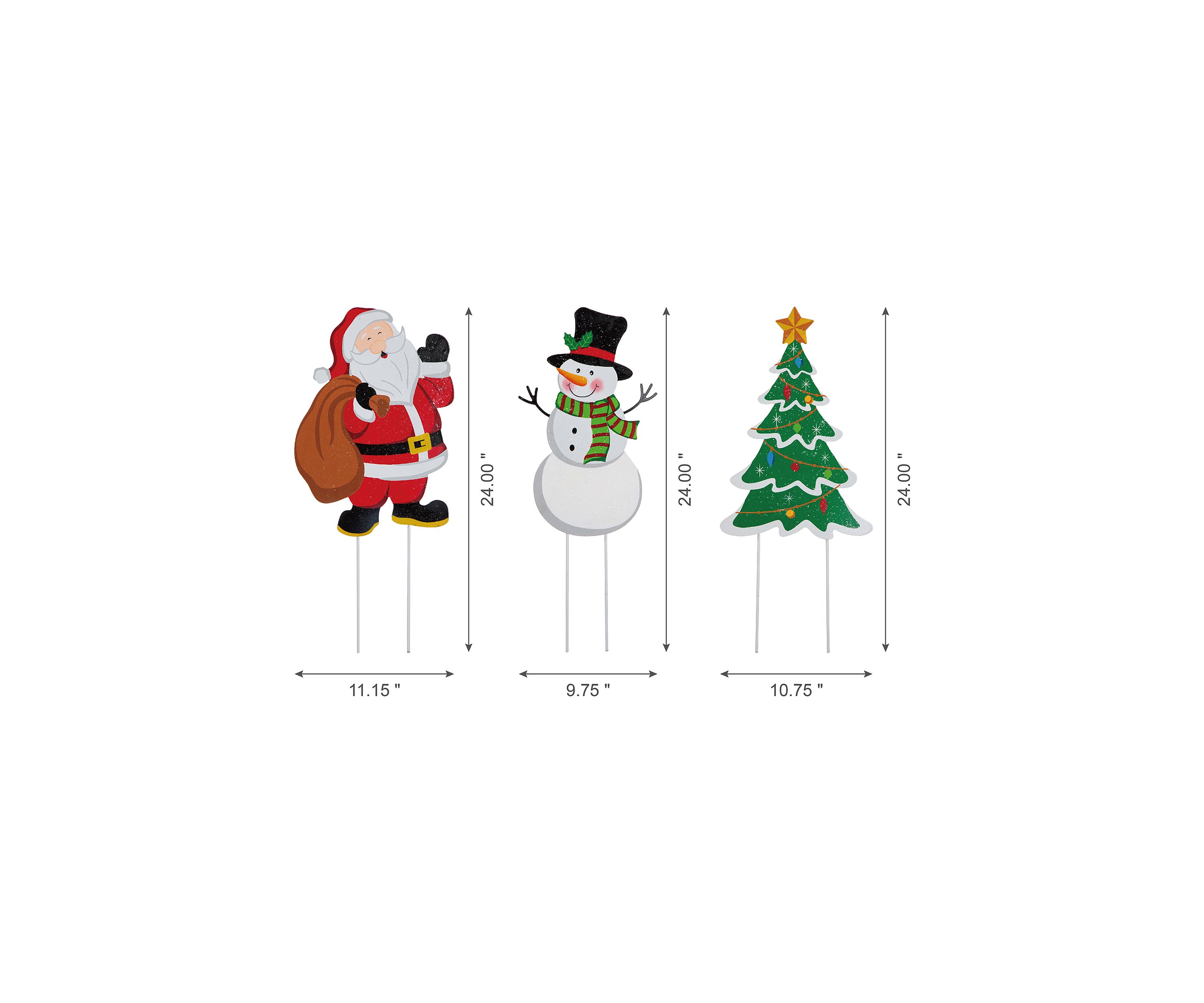 Set of 3 Metal Santa/Snowman/Tree Yard Stake or Wall Décor