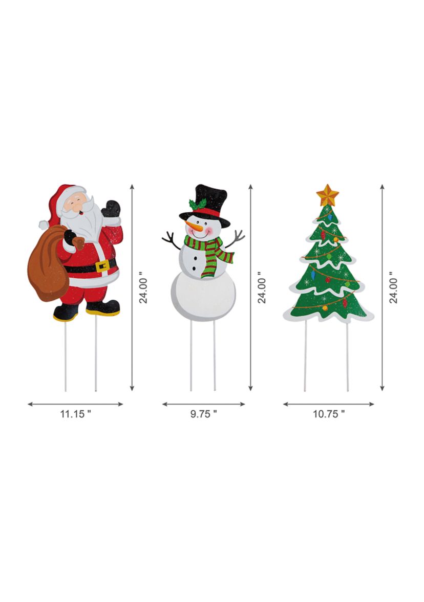 Set of 3 Metal Santa/Snowman/Tree Yard Stake or Wall Décor
