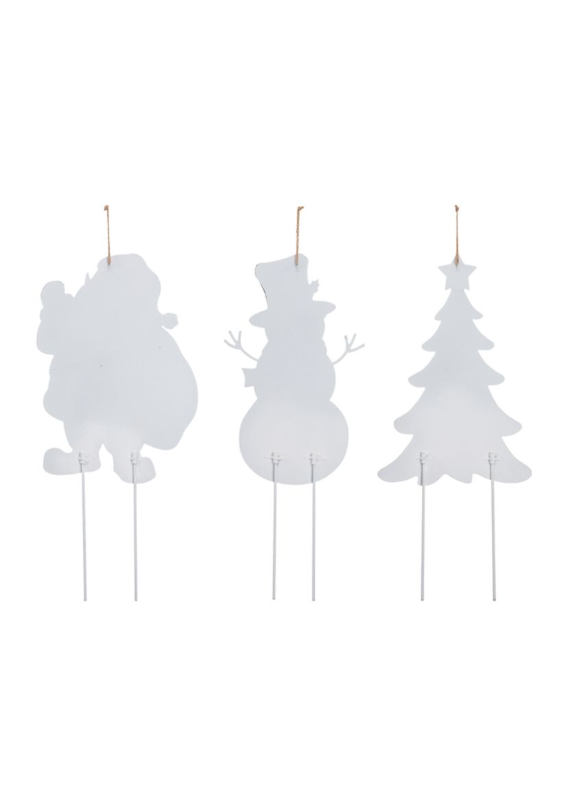Set of 3 Metal Santa/Snowman/Tree Yard Stake or Wall Décor