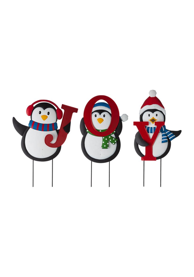 Metal JOY Penguin Yard Stake or Wall Décor