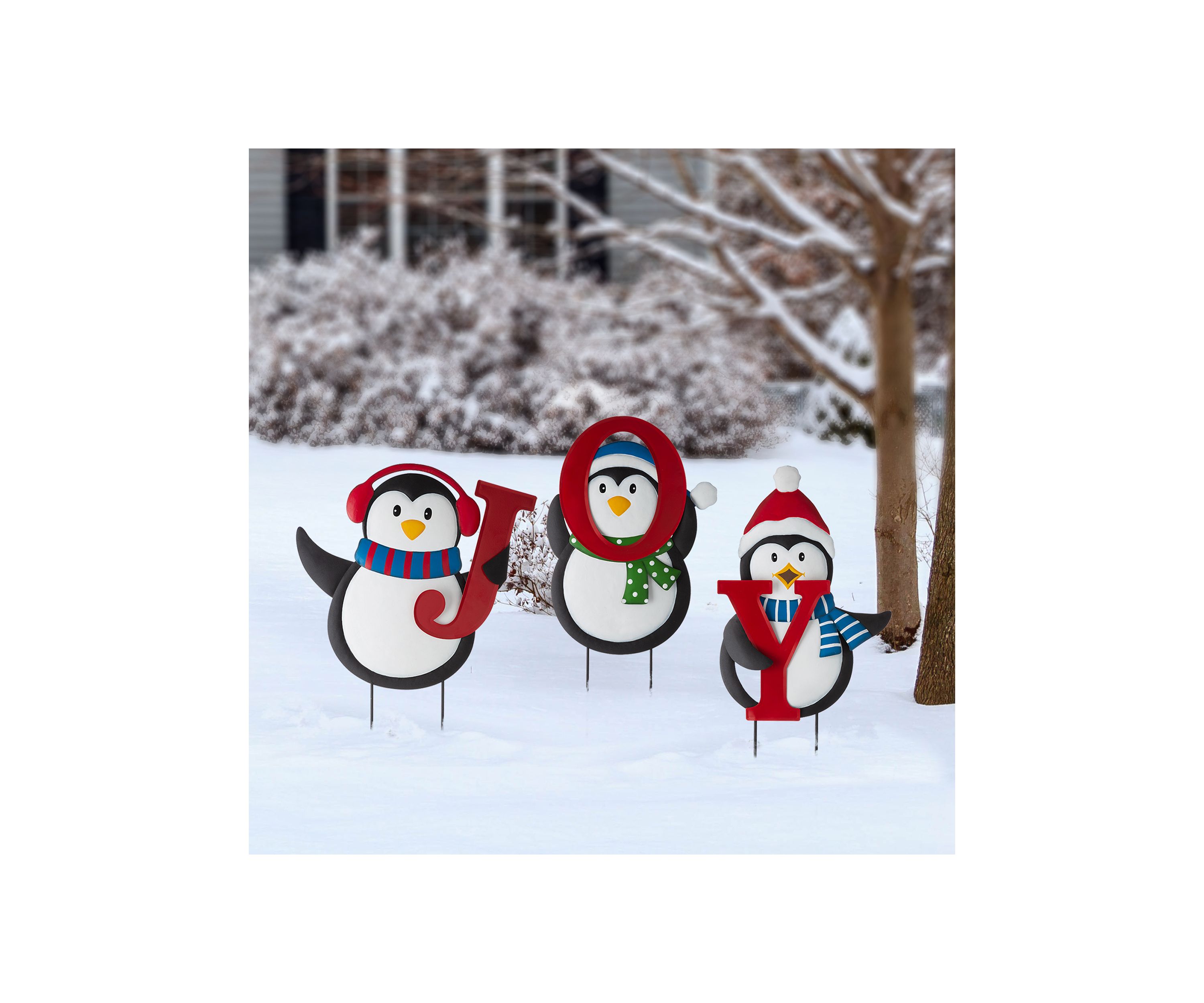 Metal JOY Penguin Yard Stake or Wall Décor