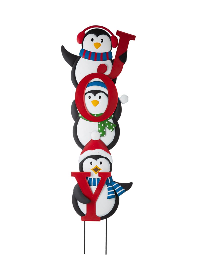 Metal JOY Penguin Yard Stake or Wall Décor
