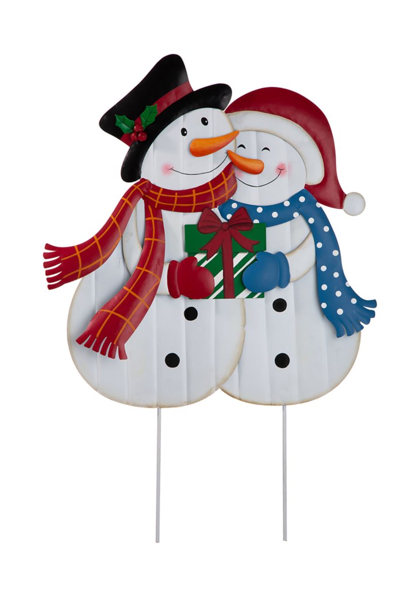 Metal Lovely Snowman Yard Stake or Standing Décor or Wall Décor