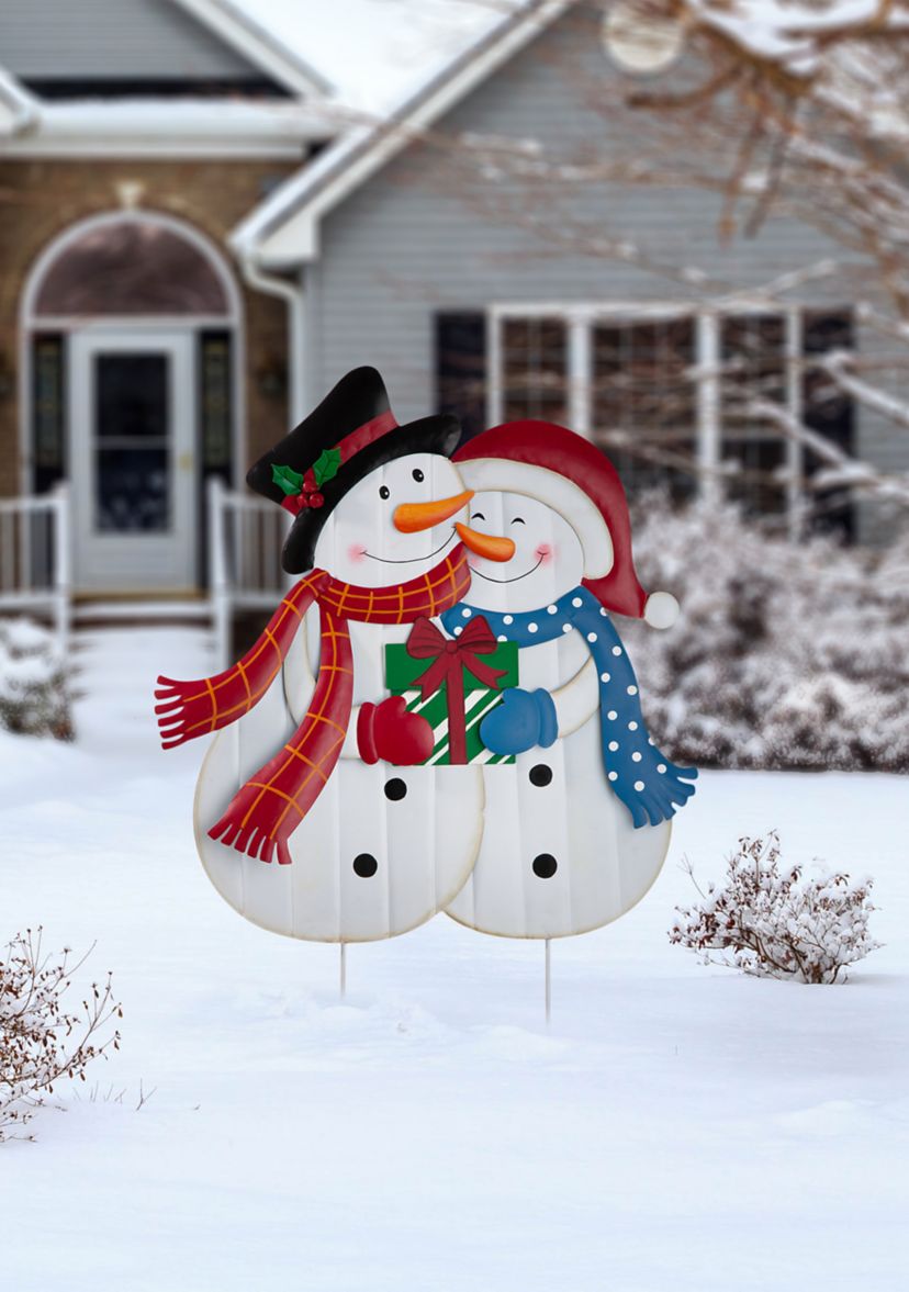 Metal Lovely Snowman Yard Stake or Standing Décor or Wall Décor