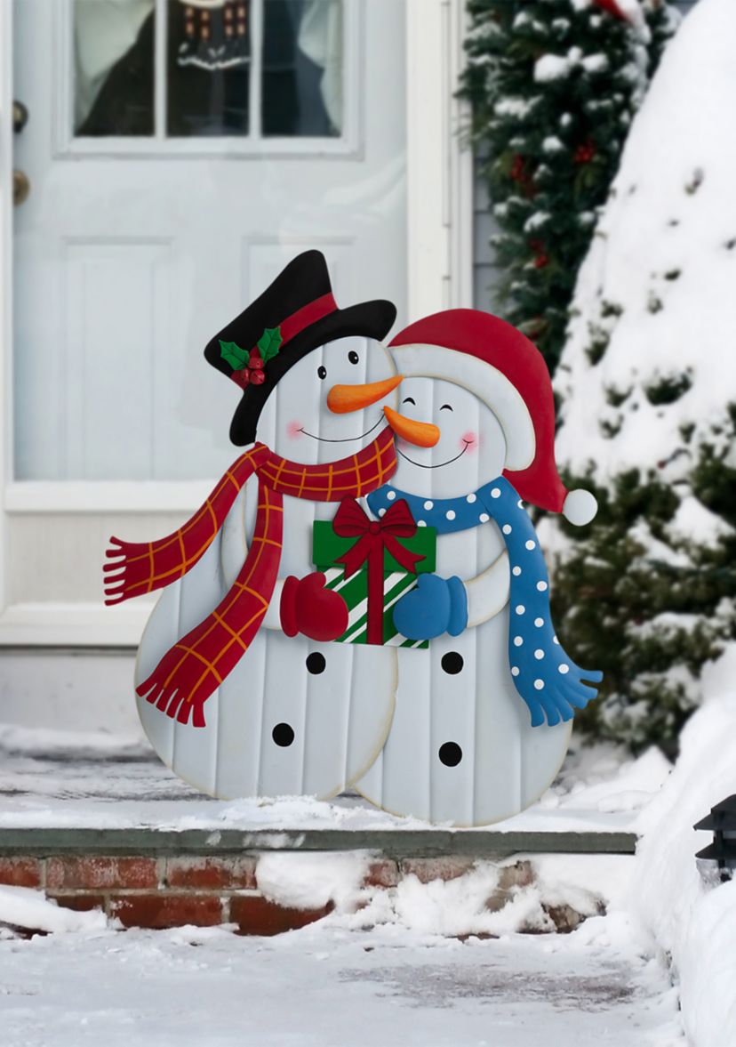 Metal Lovely Snowman Yard Stake or Standing Décor or Wall Décor