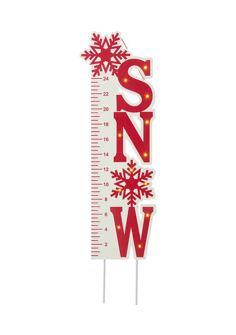 Glitzhome Lighted Wooden Snow Gauge Yard Stake or