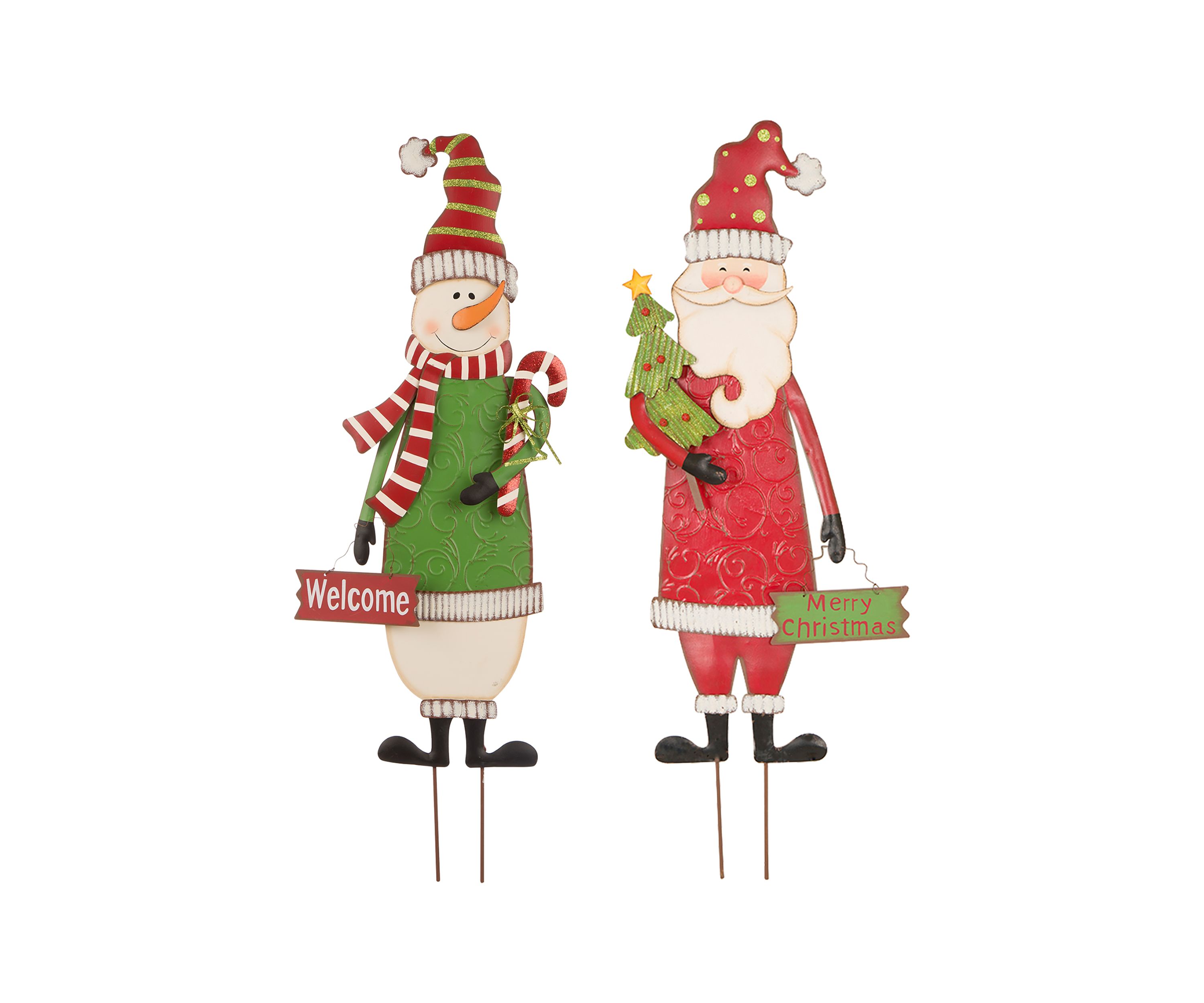 Set of 2 Metal Snowman & Santa Yard Stake or Standing Décor or Wall Décor