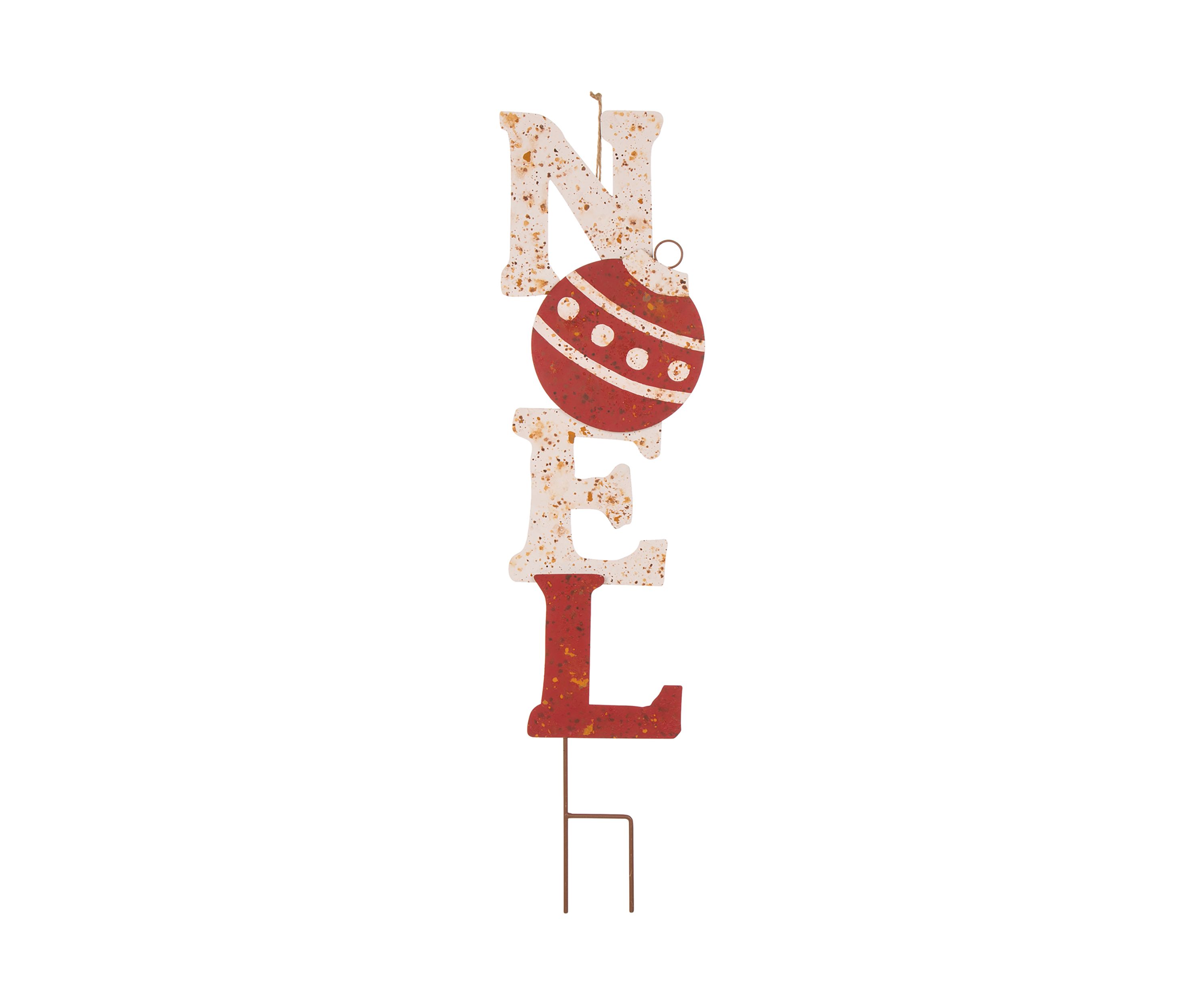 Set of 2 Rusty Metal JOY & NOEL Yard Stakes or Wall Décor