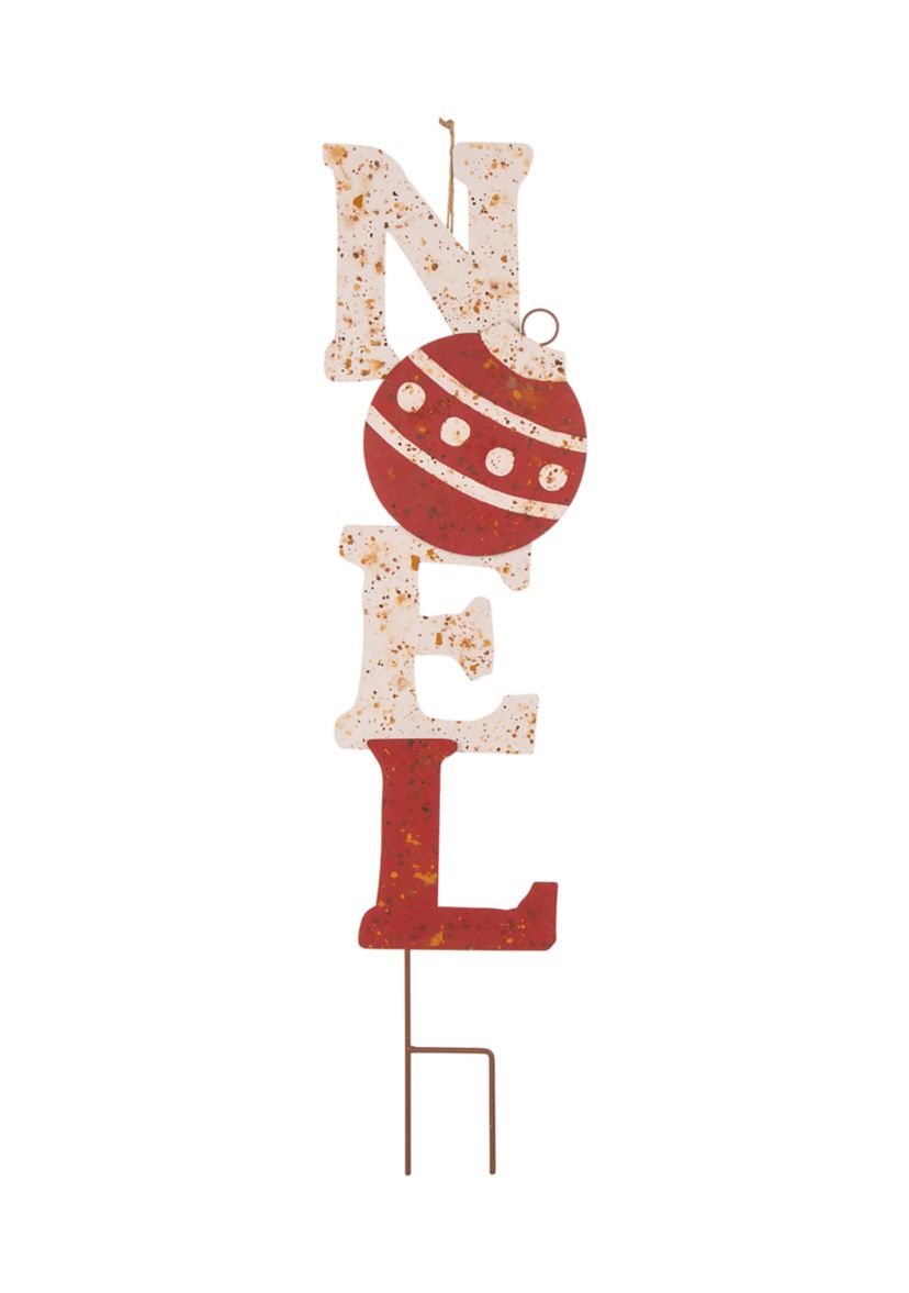 Set of 2 Rusty Metal JOY & NOEL Yard Stakes or Wall Décor