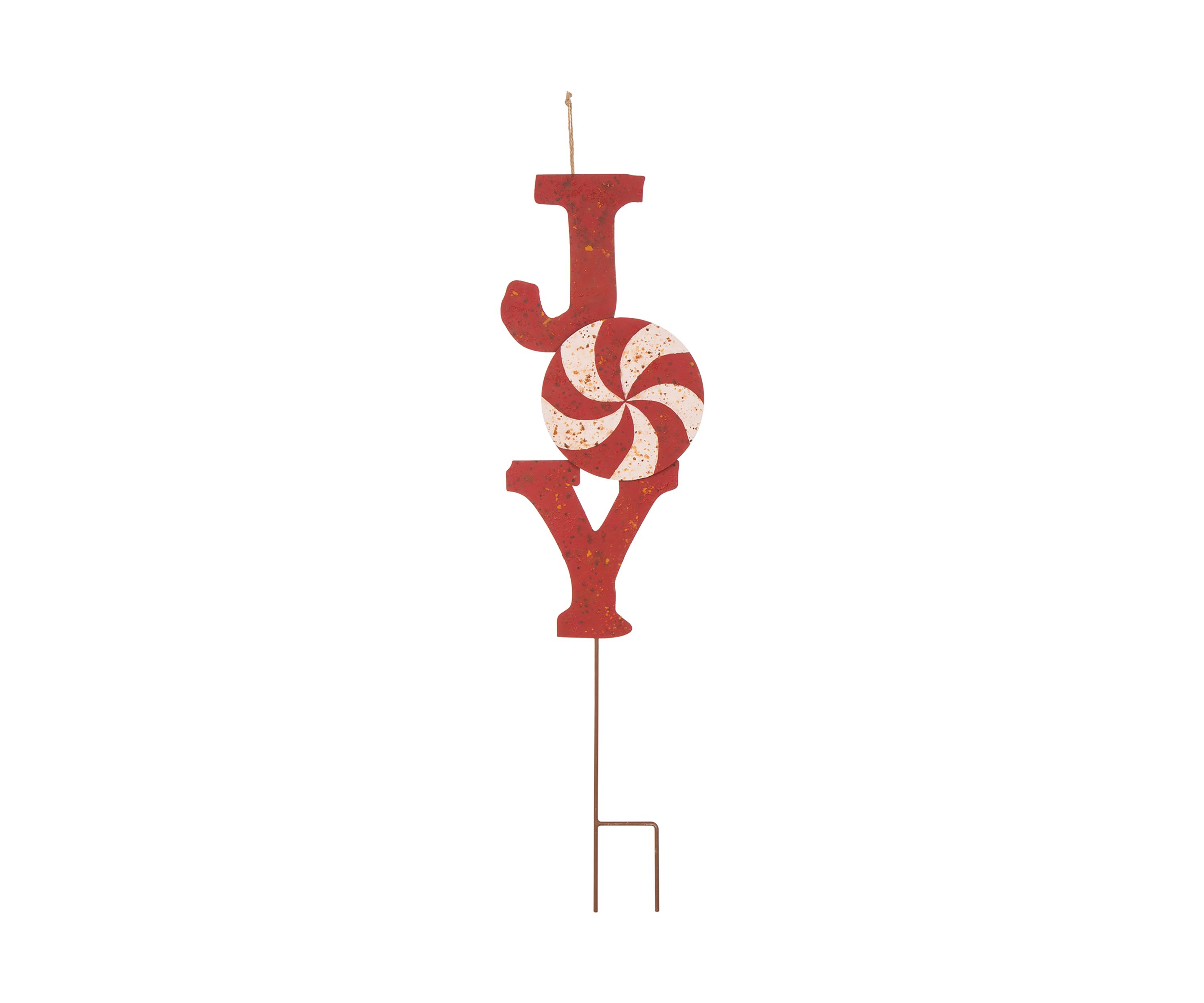 Set of 2 Rusty Metal JOY & NOEL Yard Stakes or Wall Décor