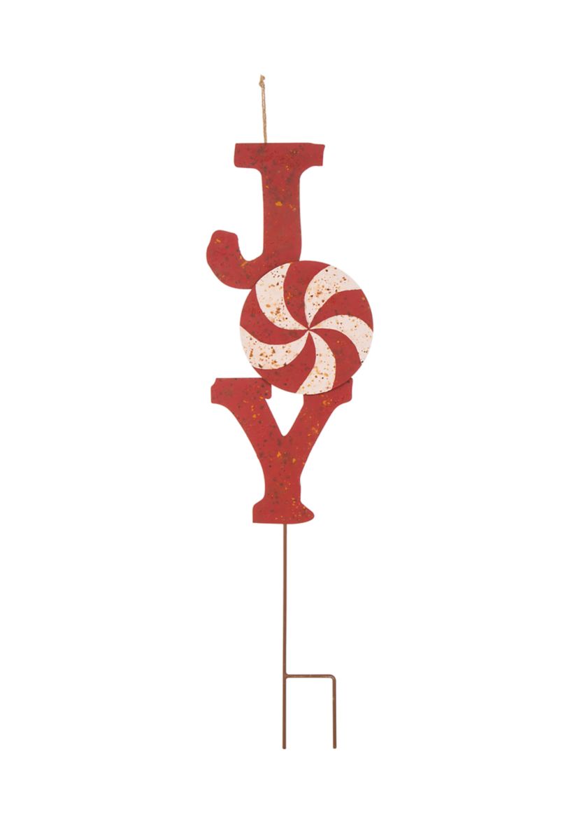 Set of 2 Rusty Metal JOY & NOEL Yard Stakes or Wall Décor