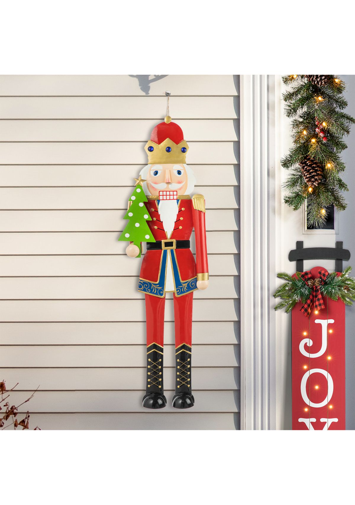 43.25-inchH Metal Christmas Nutcracker Yard Stake or Standing Decor or Hanging Decor (KD, Three Function)